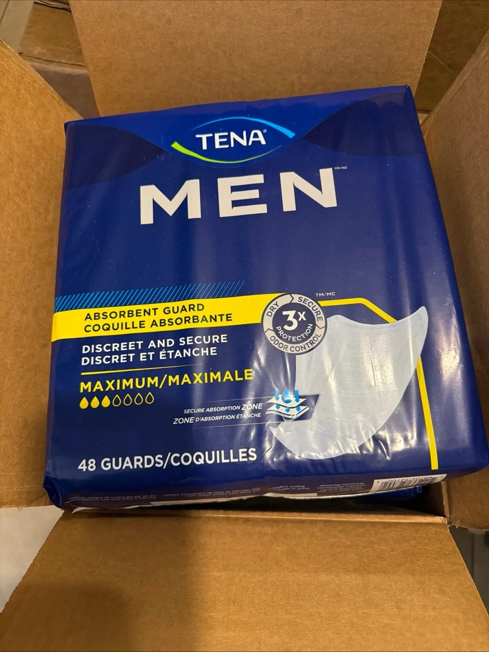 TENA Incontinence Guards for Men, Maximum Absorbency - 144 Count (3 X 48)